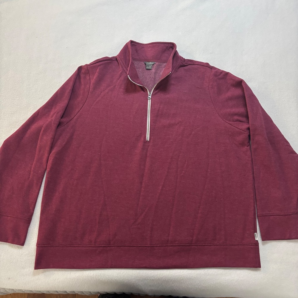 Eddie Bauer Mens 2XL Burgundy Heather Quarter Zip Fleece Pullover Sweatshirt
